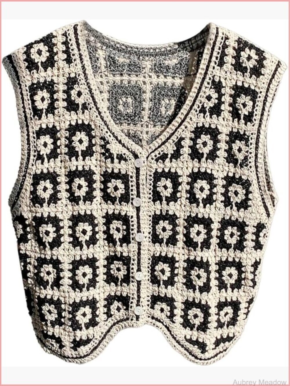 Crochet Vest Crop Top Sleeveless Knit Boho Checkered Cardigan